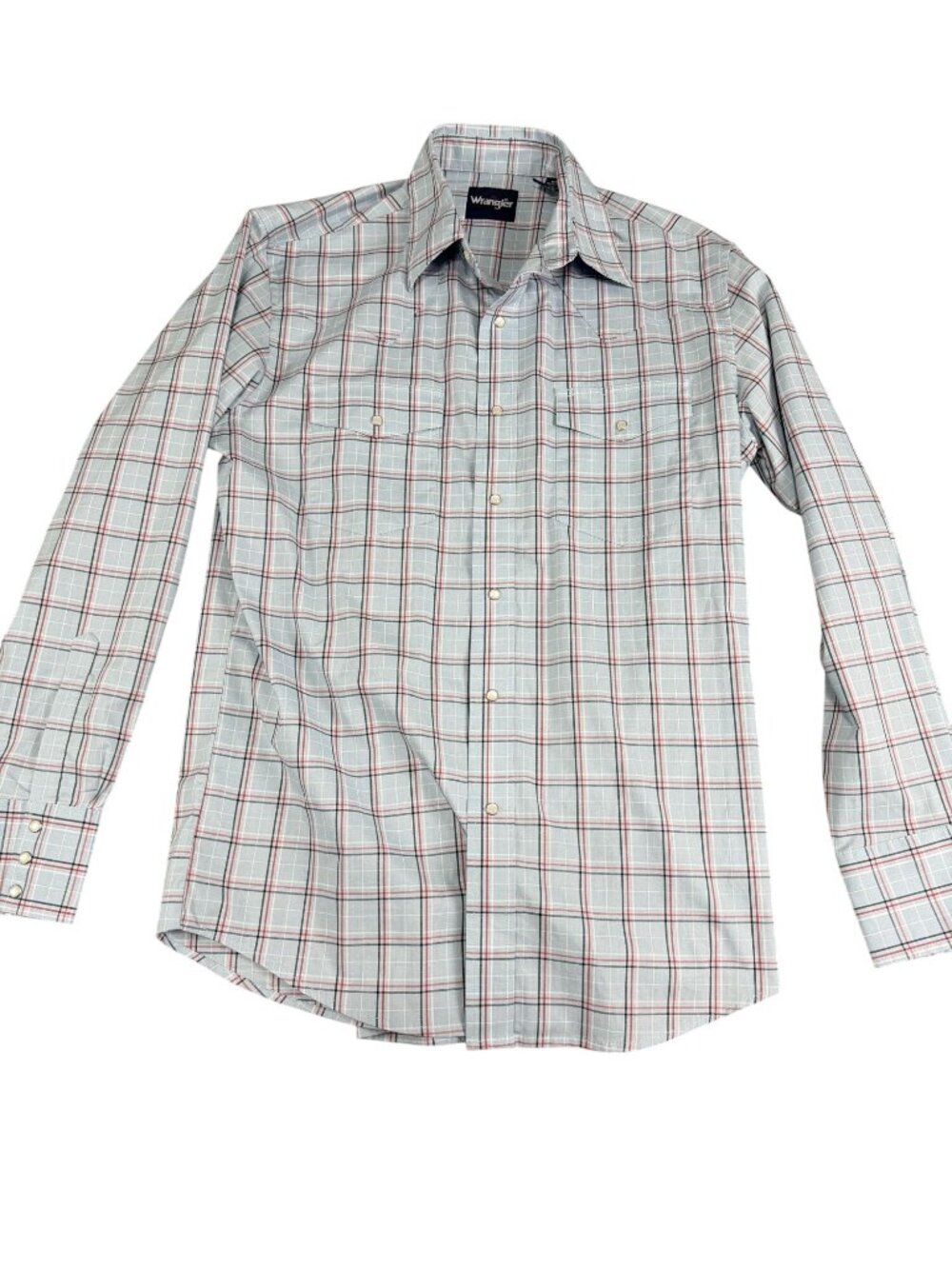 Wrangler Mens Blue/Red Plaid Pearl Snap Western Long Sleeve Shirt M